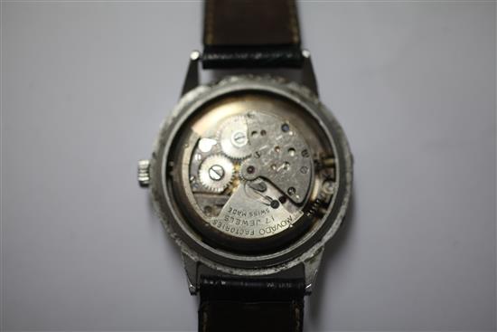 A gentlemans 1950s/1960s? stainless steel Movado automatic calendar wrist watch,
